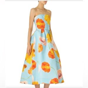 NWT Floral Strapless Dress in Blue and Orange